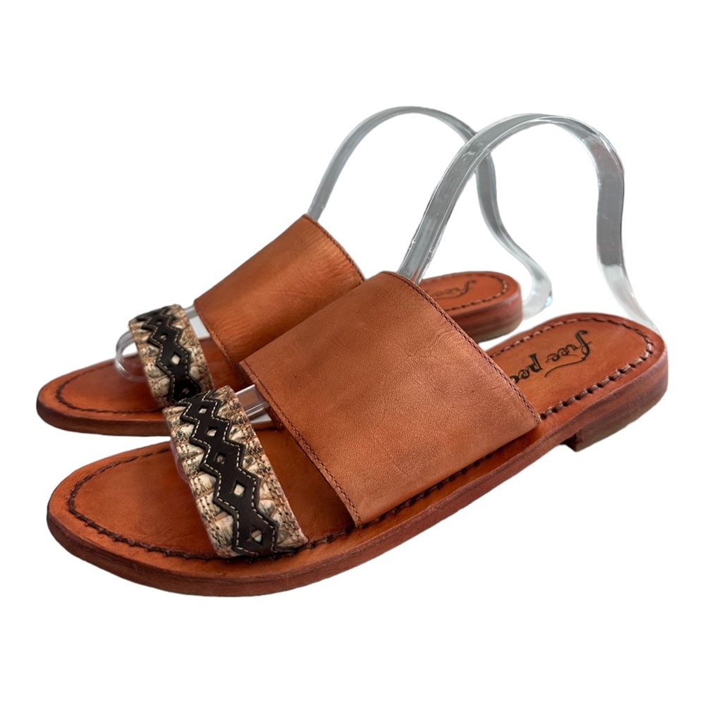 Free People Brown Leather Slide Sandals